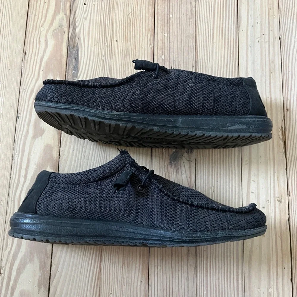 Hey Dude Wally Sox Loafers Mens Size 9 Jet Black Knit Slip On Shoes 110354935